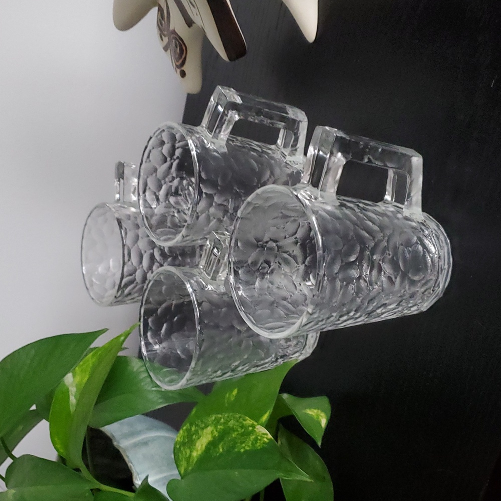 VTG France Arcoroc Pebbled Glass Mug Cobblestone Texture Clear Coffee Cups (4)